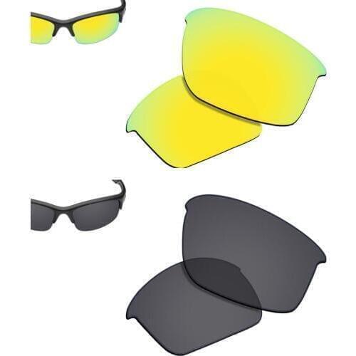 SmartVLT 2 Pairs Polarized Sunglasses Replacement Lenses for Oakley Bottle Rocket-24K Gold and Solid Black