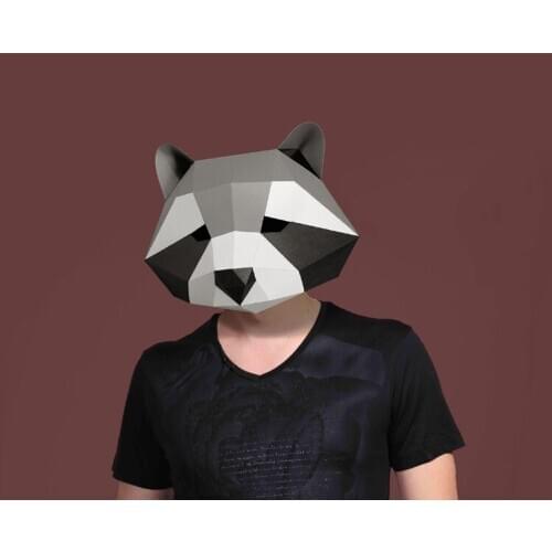 3D Cut Free Paper Mask Gray Racoon Animal Costume Cosplay DIY Paper Craft Model Kit