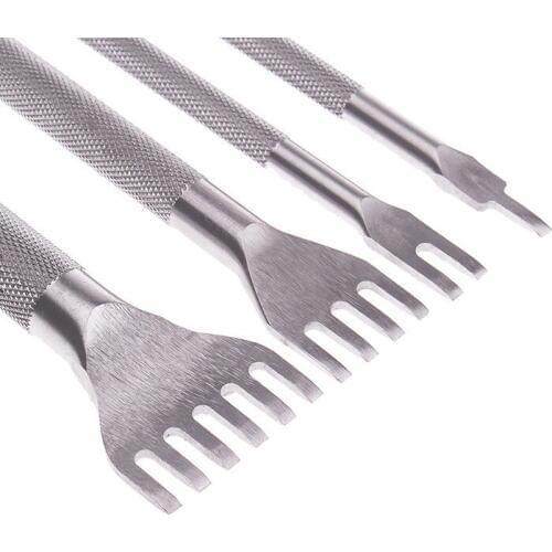 4PCS Leather Craft Tool Punches Stitching Punch Tool Punch Flat Chisel 3mm 1 2 4 6 Prong Leather Hole Tool Ferramentas De Couro