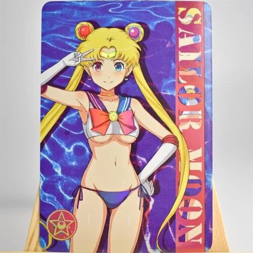 Sailor Moon Gradient Refraction Color Flash Card Anime Card Swimsuit Sailor Moon Flash Card Sailor Moon Small Set Card