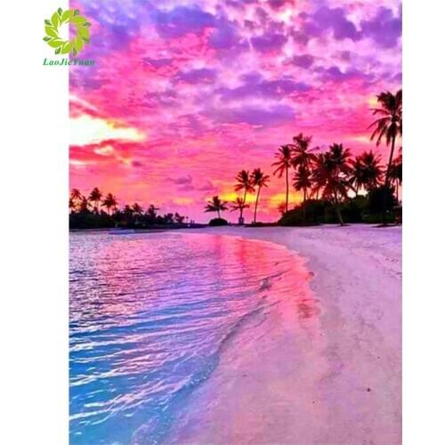 Diamond Painting Full Square coconut tree Sunset Diamond Embroidery Needlework Painting Scenery Picture Of Rhinestone Mosaic