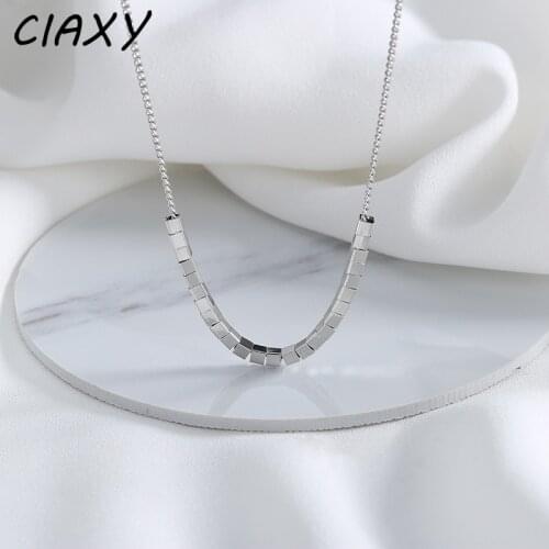 CIAXY 925 Sterling Silver Square Beads Necklaces for Women Personality Bamboo Clavicle Chains Choker Summer Fashion Jewelry