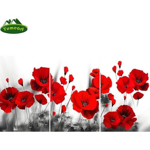 DIY Diamond Painting by Number Full Black and White Background Red Flower Diamond Embroidery Crystal Mosaic Rhinestone Picture