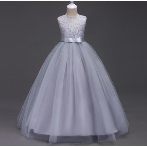 Teenagers girls lace howllowing bows dress Maxi long tulle wedding party dress 3-14Y princess vestido menina
