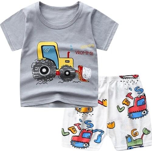 Baby Summer Casual Clothes Children Short Sleeve Set Girls Cotton Cute T-shirt Shorts Two Piece Boy Cartoon Top
