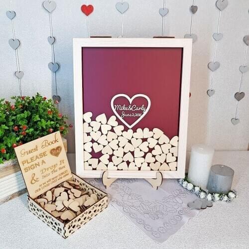 Customize heart Rustic wedding engraved Alternative Wooden guestbooks Drop memory box signature guest books decorations