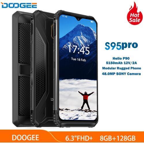 IP68/IP69K DOOGEE S95-Pro Modular Rugged Mobile Phone 6.3" Display 5150mAh Helio P90 Octa Core 8GB 128GB 48MP Camera Fast charge