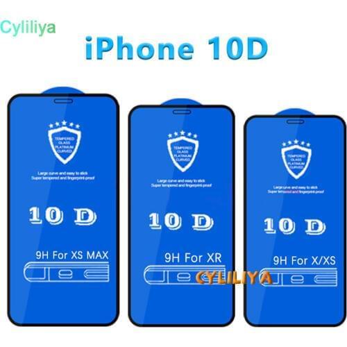 500pcs Full Adhesive Glue 10D Curved Tempered Glass For iPhone X XS MAX XR 6S 7 8 Plus Screen Protector Cover full 3D Film