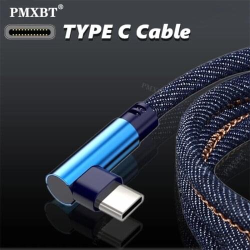 2m USB Type C Cable Fast Charging Mobile Phone Android Charge Type-C Data Cord For Huawei P40 Xiaomi Redmi 90 Degree Short 0.25m
