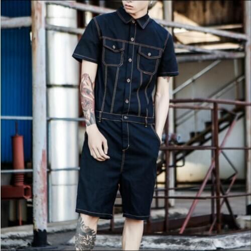 Men Overalls Multi-pocket Tooling Jumpsuit Men Cotton And Linen Short-sleeved Set Slim Mens Shorts Onesies Original Summer Tide