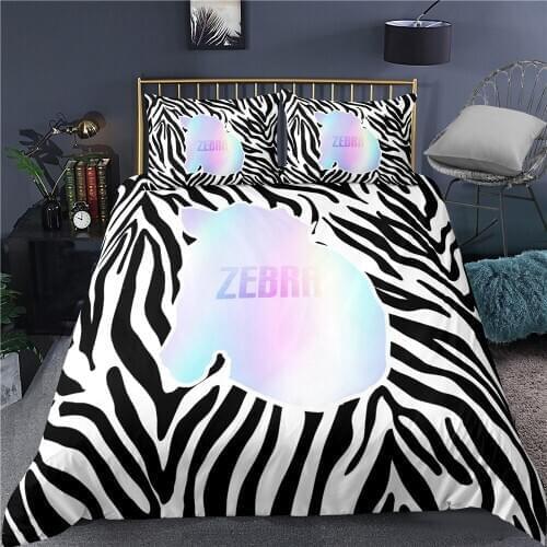 2/3 Pieces Cartoon Zebra Bedding Set 3D Print Animal Texture Duvet Cover Single Queen King Bed Quilt Cover Pillowcase(No Sheets)