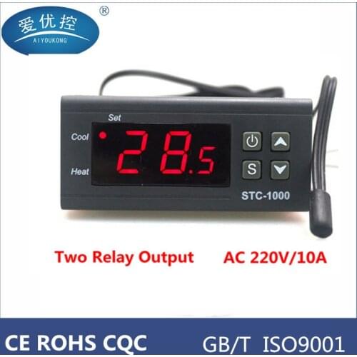 YOUKONG Two Relay Output LED Digital Temperature Controller Thermostat Incubator STC - 1000 110V 220V 10A with Heater and Cooler