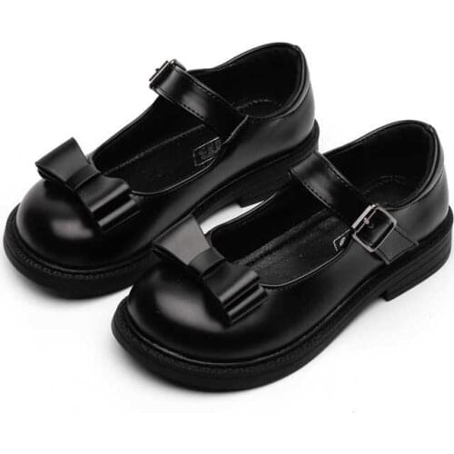 Girls Leather Shoes British Style Fashion Bow-knot Kids Oxfords Children Formal for Wedding Performance Black Soft
