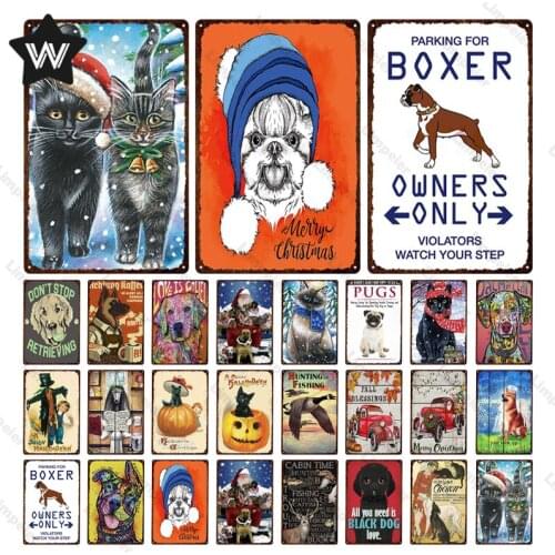 Metal Plaque Animal Metal Signs Vintage Animal Dog Cat Vintage Metal Poster Retro Wall Sticker for Man Cave Bar Metal Decoration