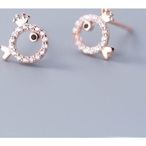 MloveAcc New Arrival Small Crown Fish Shape Stud Earrings for Kids Party Daily Cute 925 Sterling Silver Jewelry