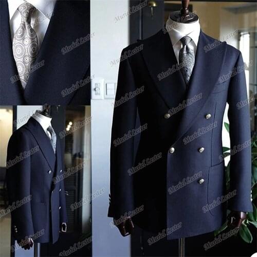 Winter Solid Navy Blue Men Suit Jackets 1 Piece Blazer Masculino Tailor-Made Double Breasted Formal Business Wool Coat Outfit