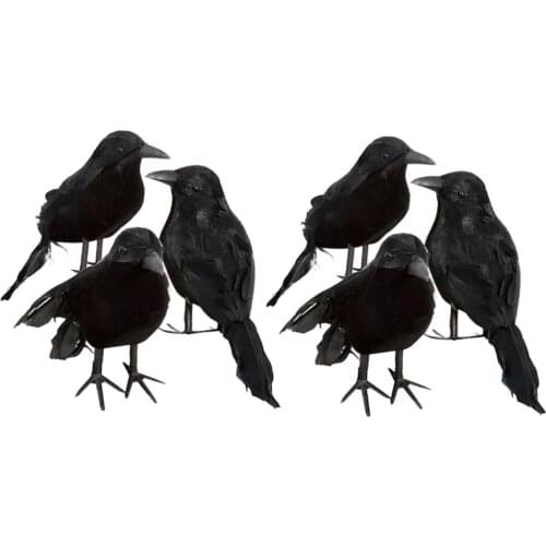 Set of 6 Artificial Feathered Crows Ravens DIY Birds Craft for Home Garden Lawn