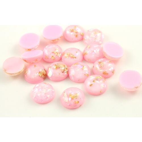 New Fashion 40pcs 8mm 10mm 12mm Pink Colors Built-in metal foil Flat back Resin Cabochons Cameo