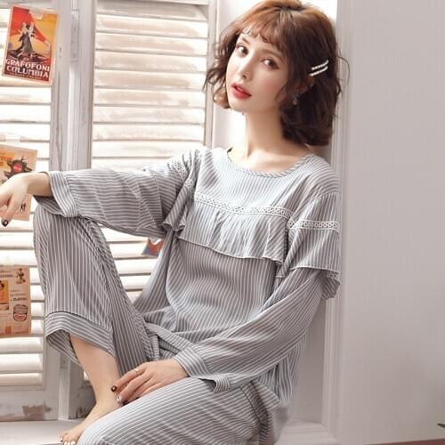 2020 New Womens Pajamas Sets Long Sleeve Suit Cartoon Loose Girls Sleepwear Spring Autumn Pijamas Suit Home Clothes Pyjama Femme