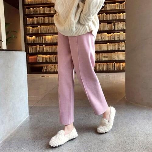 2021 Autumn Winter Women New Solid Knitted Granny Pants Female High Waist Straight Pants Ladies Loose Casual Trousers M725