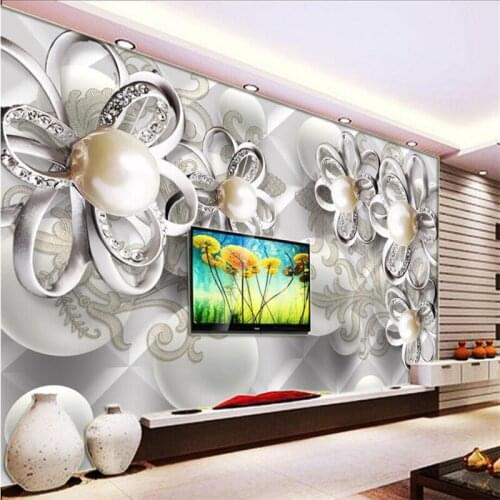 Beibehang wallpaper Custom wallpaper bedroom 3D soft pearl diamond flower luxury jewelry background wall papel de parede