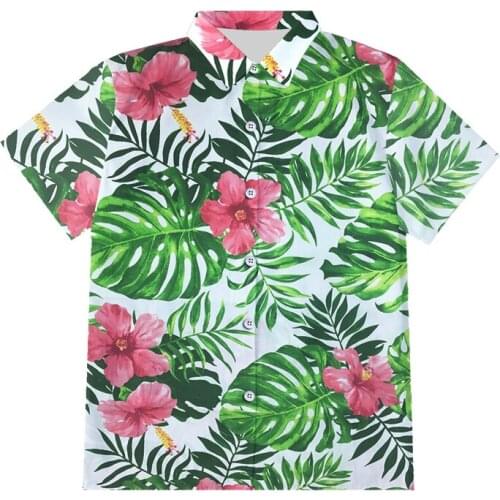 OGKB Mens Hawaiian Button Shirt Male Casual 3D Leaf Printed Beach Shirts Short Sleeve Shirt Clothing Dropshipping EU/US Size