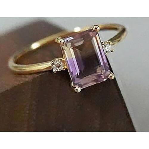Original inlaid amethyst faceted geometric open ring niche light luxury charm womens brand silver jewelry