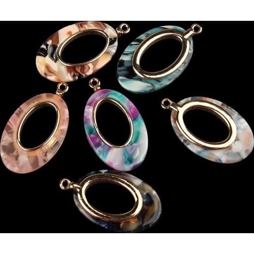 35*19mm 6pcs/lot Zinc Alloy Gold Metal Colorful Resin Hollow Oval Shape Charms For DIY Jewelry Earrings Making Accessories