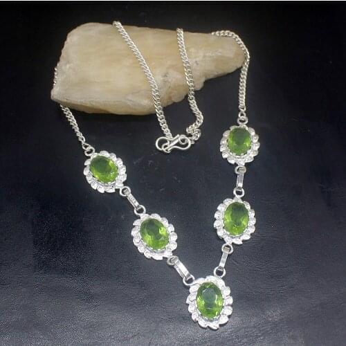Gemstonefactory Jewelry Big Promotion 925 Silver Rare Stylish Shiny Green Topaz Ladies Women Chain Necklace 48cm 20213526