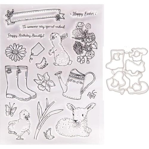 Reunion Easter Clear Stamps and Metal Cutting Dies DIY Scrapbooking Paper Photo Album Crafts Seal Cards Blade Punch Stencils