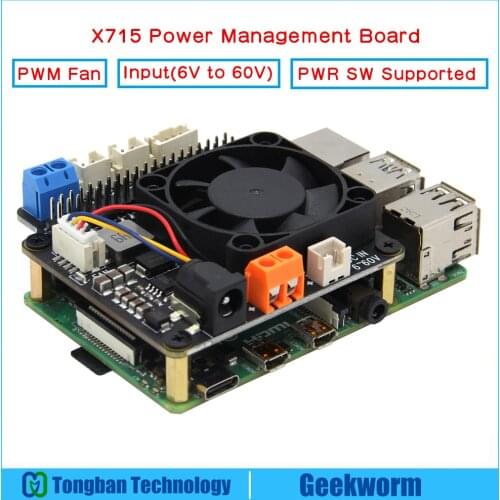 Raspberry Pi X715 Power Management Board with PWM Fan, Wide Voltage Input(6V to 60V), 5V Max. 5A Out for Pi 4 Model B/ 3B+/ 3B