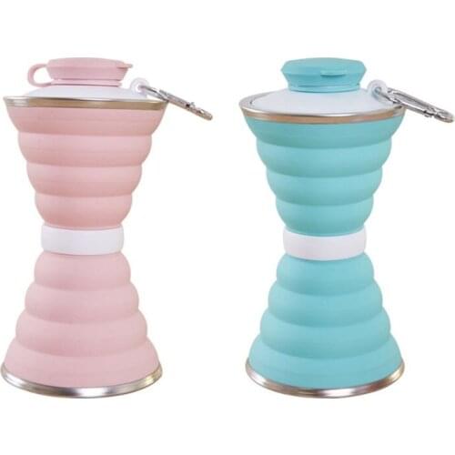 Portable Silicone Collapsible Travel Water Cup with Cover Outdoor Sport Water Bottle Leakproof Drinking Mug Running Wholesale