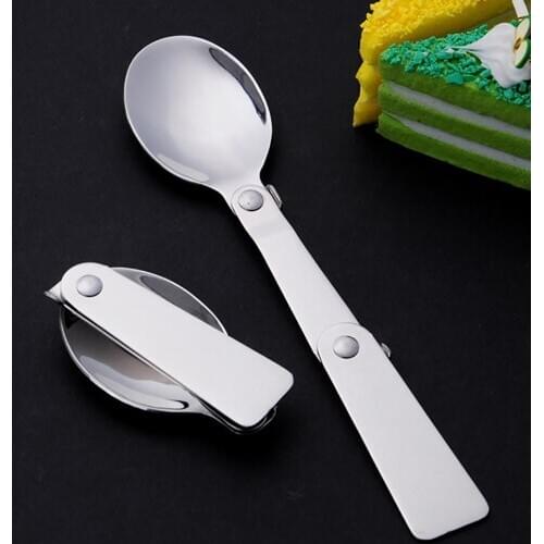 Portable Three-Folding Durable Stainless Steel Spoon for Outdoor Camping Travel Picnic