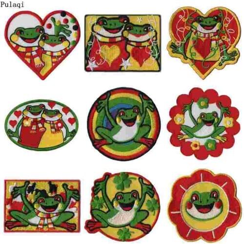 Pulaqi Cute Frog Patches oeteldonk Full Embroidered Frog Carnival For Netherland Embroidered Iron On Patches for Clothing Badges