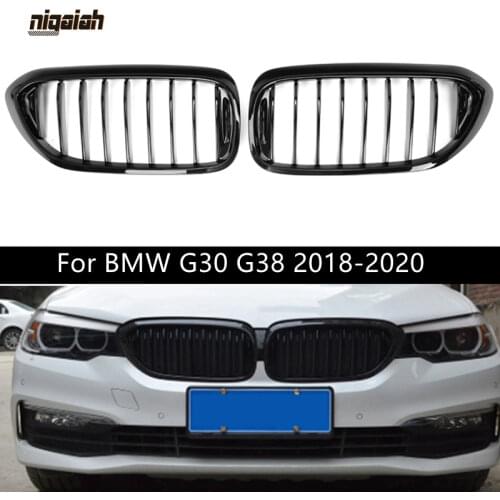 Front Bumper Grill Single Slat Glossy Black for BMW 5 Series G30 G38 F90 M5 2018-2020 Kidney Grille