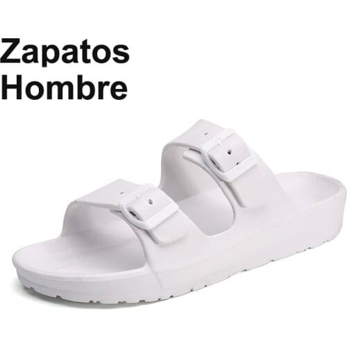 Womens Comfort Slippers Double Buckle Adjustable EVA Thicken Flat Men Sandals for Summer