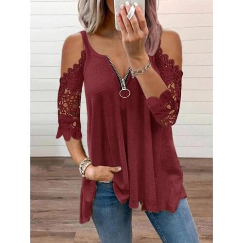 Sexy Lace Petal Sleeve Women T-shirt 2021 Casual Loose V-Neck Camisole Tops Off Shoulder Zipper Summer Clothes Solid Color Tees