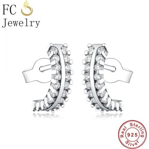FC Jewelry 100% 925 Silver Arc Semicircle Double Stripe Zirconia Stud Earrings For Girl Brincos Cartilage D'oreille Boucle 2020