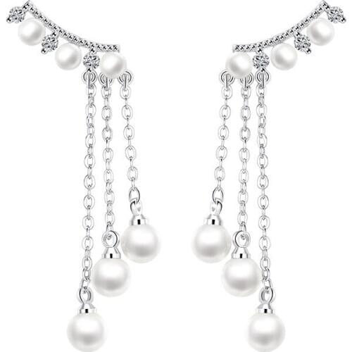 100% 925 sterling silver fashion shiny crystal pearl stud earrings for women wholesale jewelry gift drop shipping