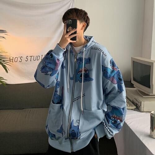 Casual Autumn Men Cartoon Cool Jacket Fashion Hip Hop Harajuku Hoodies Mens Zipper Outwear High Street Tops Streetwear Male