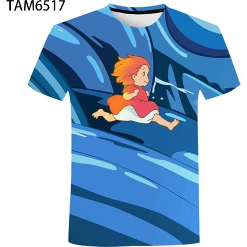 Cute T-shirts for kids on the cliff Ponyo boys/girls new fashion casual cartoon T-shirts comfortable and fun T-shirt costumes fo