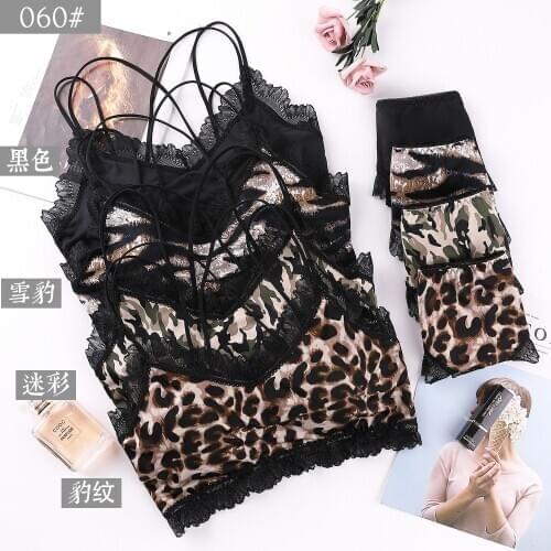 Sitonjwly 2020 French Bras Bralette Set for Women Leopard Print Bras and Panties Lingerie Underwear Lace Female Brassiere