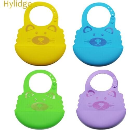 Hylidge Food Grade Silicone Baby Bib Cartoon Waterproof Baby Bib Buckle Adjustable Feeding Bib for Tollder Infant Saliva Towel