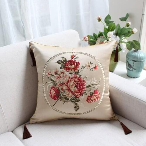 Upscale Embroidery Flower Pillow Floral Tassel Cushion Cover Decorative Home Decor Decoration Sofa Pillowcase
