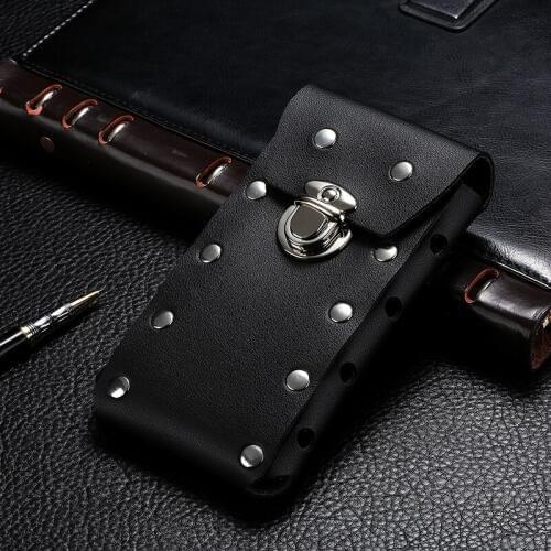 Mobile Phone Waist Packs Pouch for iphone Samsung Huawei Hook Hoop Holster Rivet Waist Bag With Belt Leather Cover Purse Clutch
