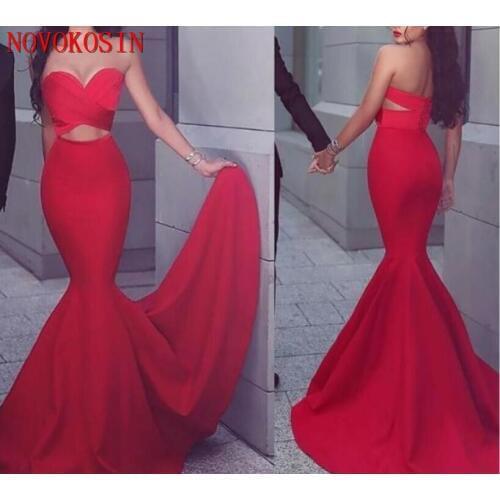 Sexy Two Pieces Mermaid Prom Dresses New 2019 Sweetheart Tight Red Satin Evening Gowns Arabic Sweetheart Charming Dress