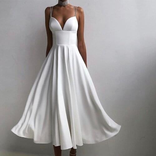 2021Summer New Solid Deep V Spaghetti Strap WomenS Dress Sexy Sleeveless Backless Female Dresses Elegant Lady Clothing Vestidos