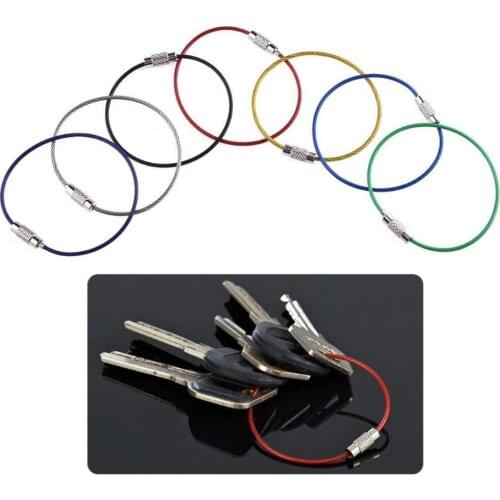 1PC Outdoor Camping Stainless Steel Wire Rope Key Chains Ring Circle Wire Chain Carabiner Outdoor Activities Accessories