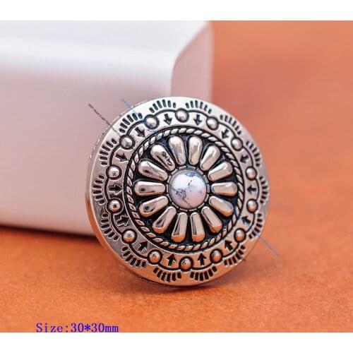 10pcs 30mm Silver Flower Pattern White Turquoise Conchos Button For Leathercraft Western Concho Belt Luggage Bag Accessories