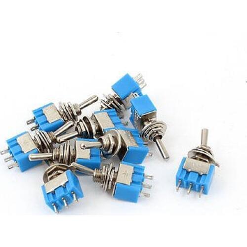 10pcs MTS-102 3-Pin SPDT 2 Positions ON-ON AC 125V 6A Mini Toggle Switches Blue